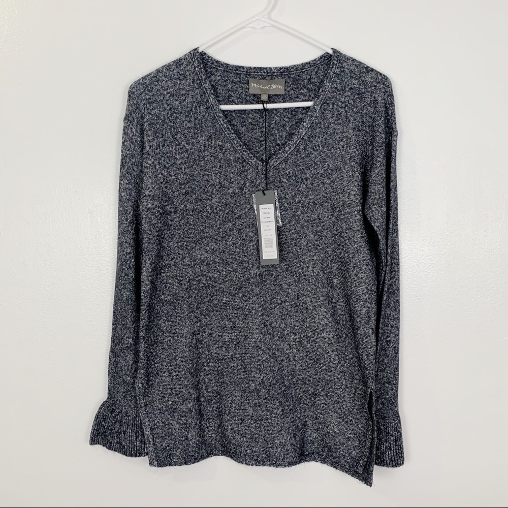 Michael Stars ruffled Long Sleeve V neck sweater size XS